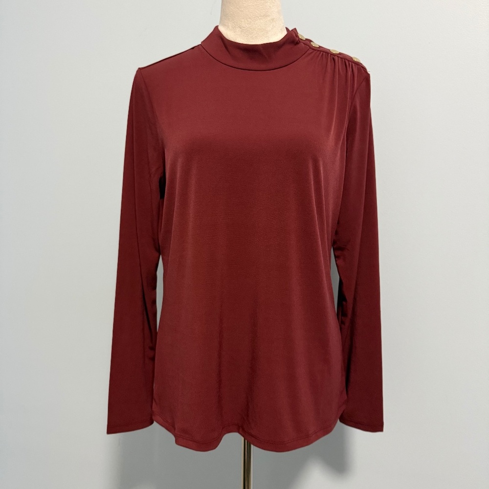 MICHAEL MICHAEL KORS WOMENS CRANBERRY RED GOLD BUTTONS BASICS TOP SIZE L
